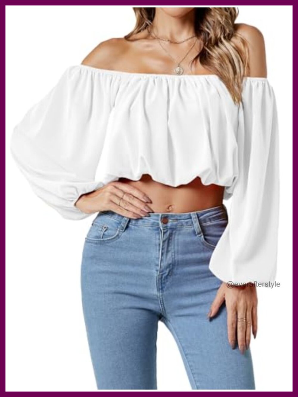 Off Shoulder Lantern Sleeve Ruched Crop Top Blouse